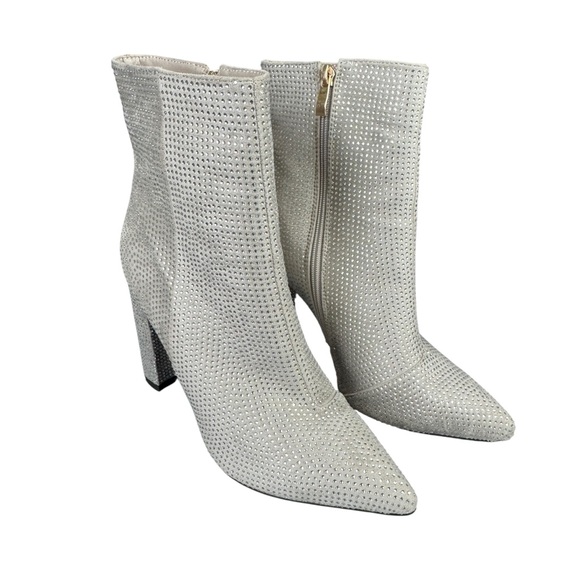 Rhinestone Heeled‎ Ankle Boots Pointed Toe Women's Size 10 Silver Gold Zipper - Picture 5 of 15